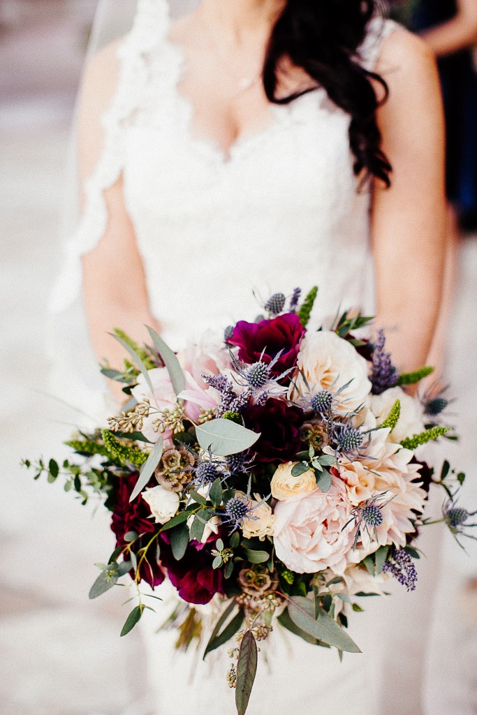 Thistle and Dahlias wedding flowers