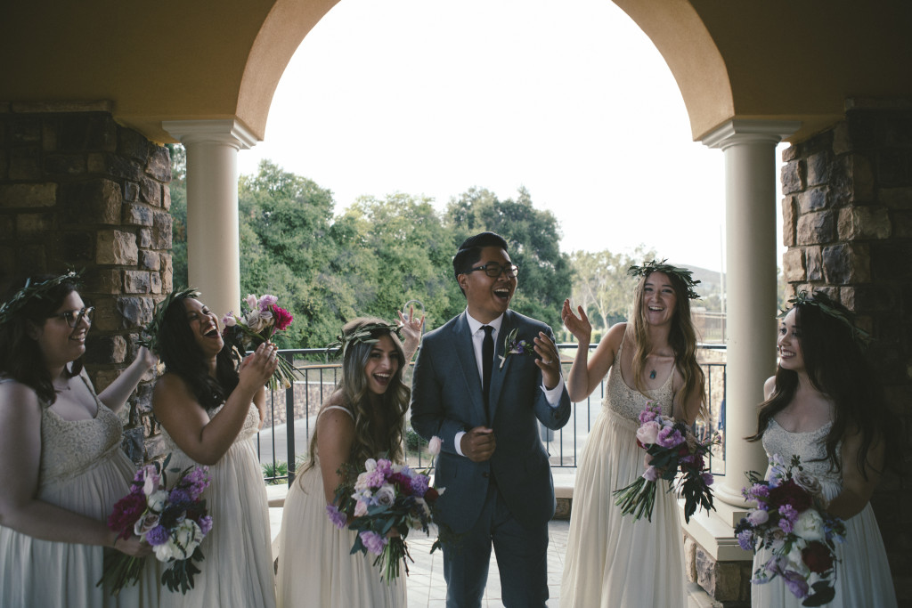 groom with bridesmaids